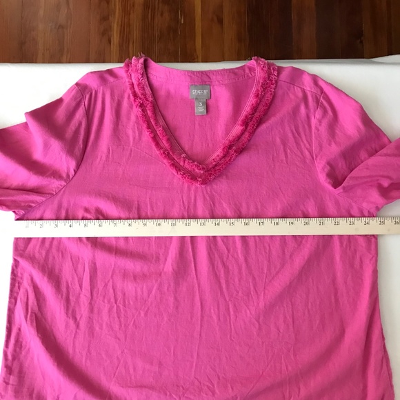 CHICO’S Pink Blouse Top Linen Blend 3/4 Sleeves Fray Trim Women’s Size XL Size 3 - Picture 10 of 16
